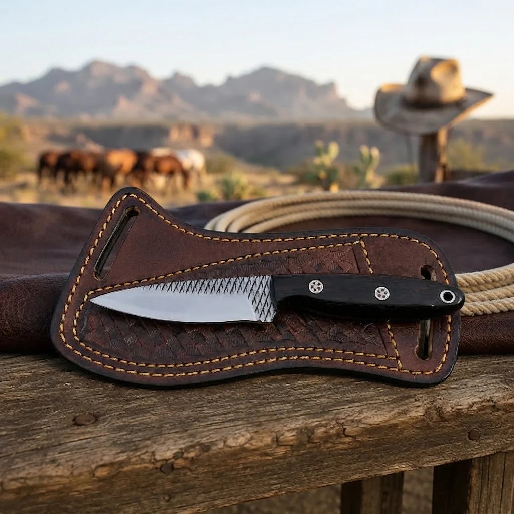 Raspwood cowboy skinner knife Wenge wood handle detail