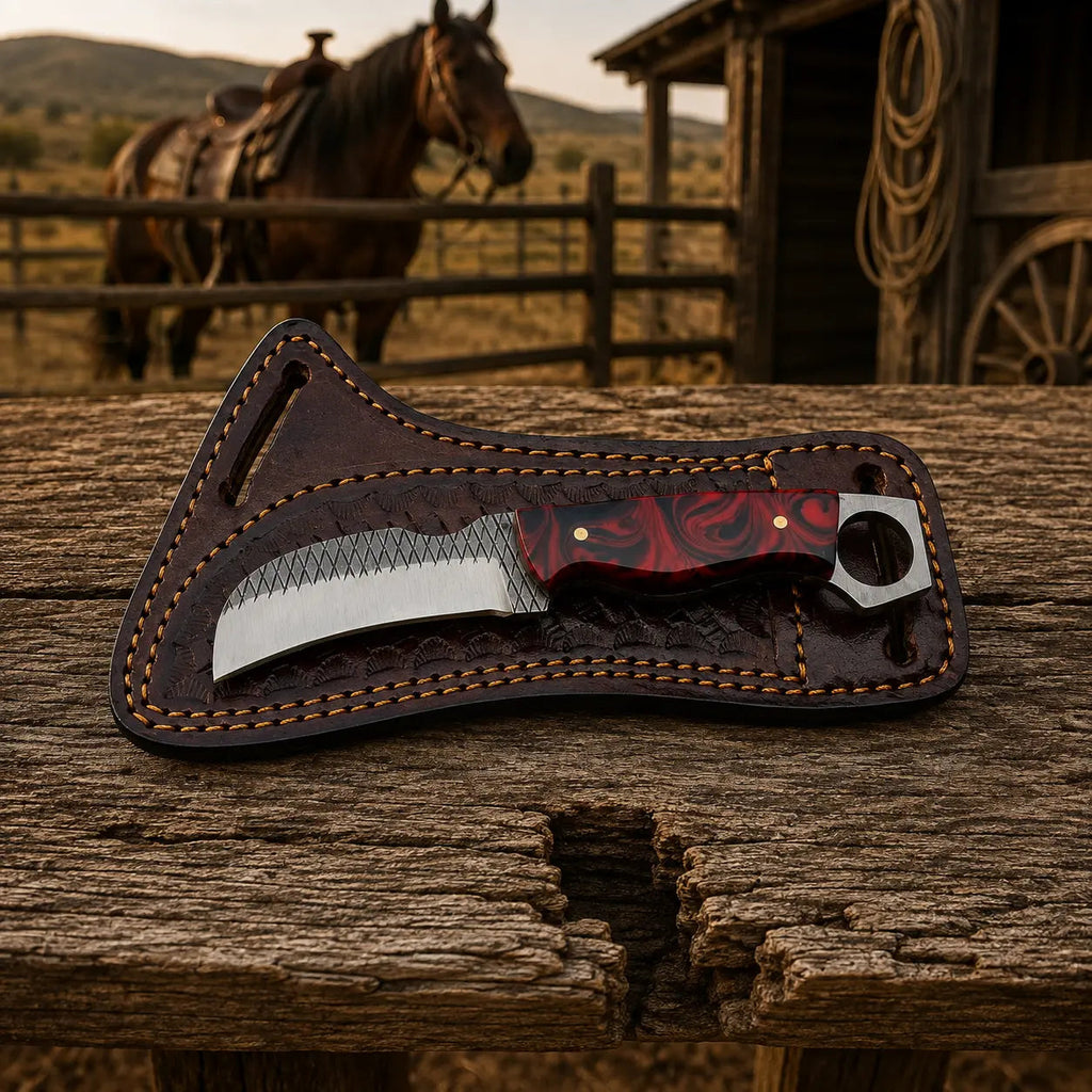 Ravenhook Rasp Steel Hawkbill Knife – Resin Handle & Leather Sheath