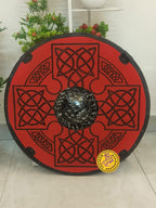 Red Viking shield metal center boss detail