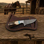 Staghaven Damascus cowboy skinner knife, full view