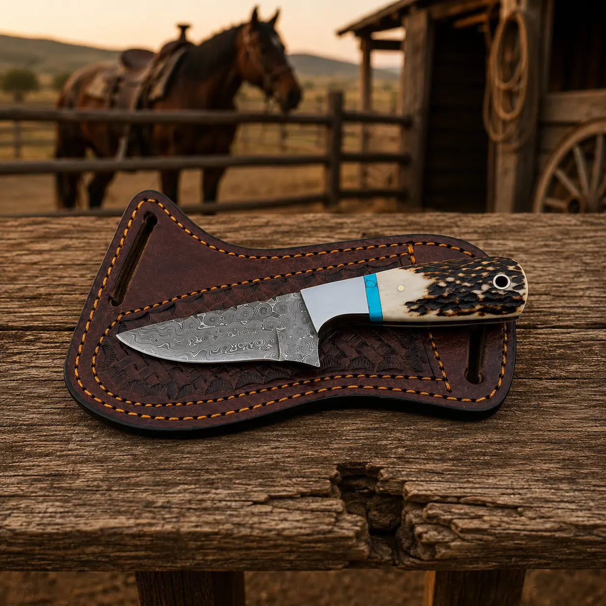 Staghaven cowboy skinner knife stag horn handle detail