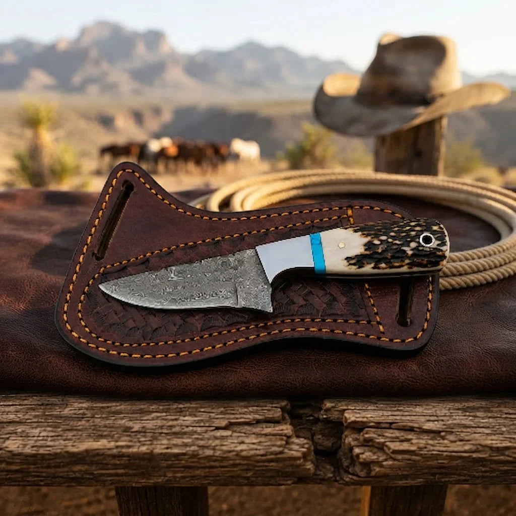 Staghaven cowboy skinner knife stag horn handle detail