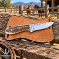 Staghollow rasp steel skinner knife, full view