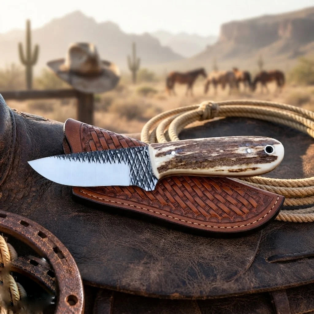 Staghollow skinner knife stag horn handle detail