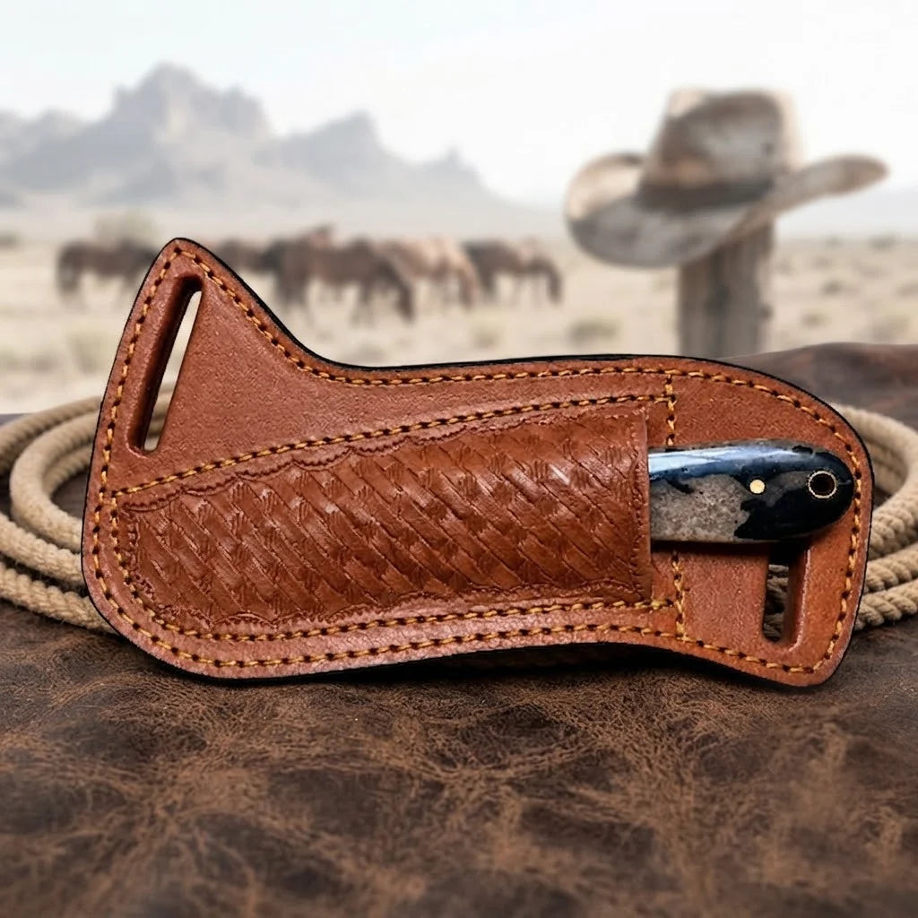Thornvale skinner knife with cross-draw leather sheath