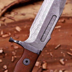 Handmade Damascus Bowie Knife | 8" VG10 Clip-Point Blade | Micarta Handle & Damascus Guard | Movie-Inspired Tactical Knife with Leather Sheath