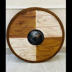 Handmade Viking shield displayed as wall decor