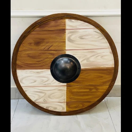 Handmade Viking shield displayed as wall decor