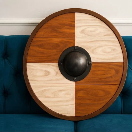 Wooden Viking shield wood grain and panel detail