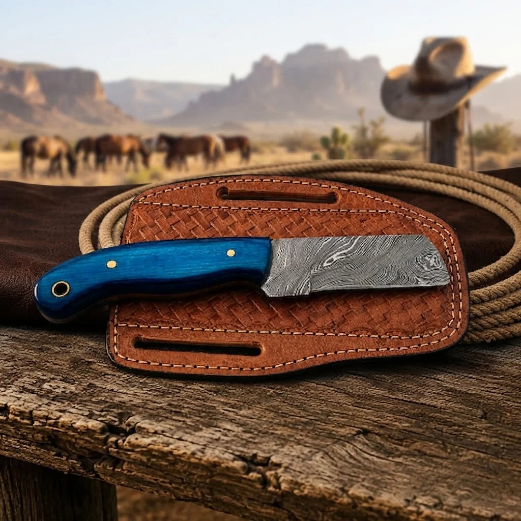 Close-up of the Westmere knife's Damascus steel blade