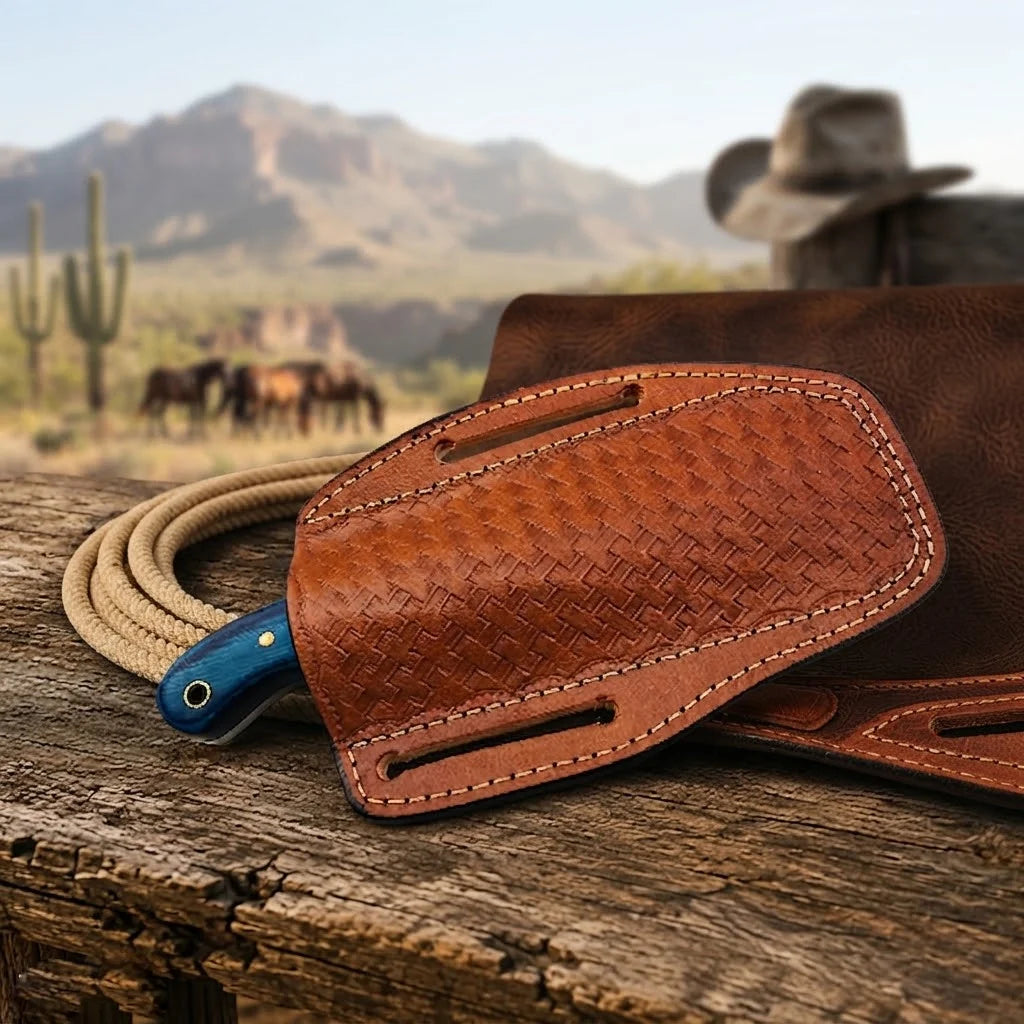 Westmere Damascus cowboy knife with leather sheath